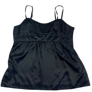 Vintage INC Y2K Babydoll Silk Tank Top Cami Sz 14 Black Fairy Grunge Festival